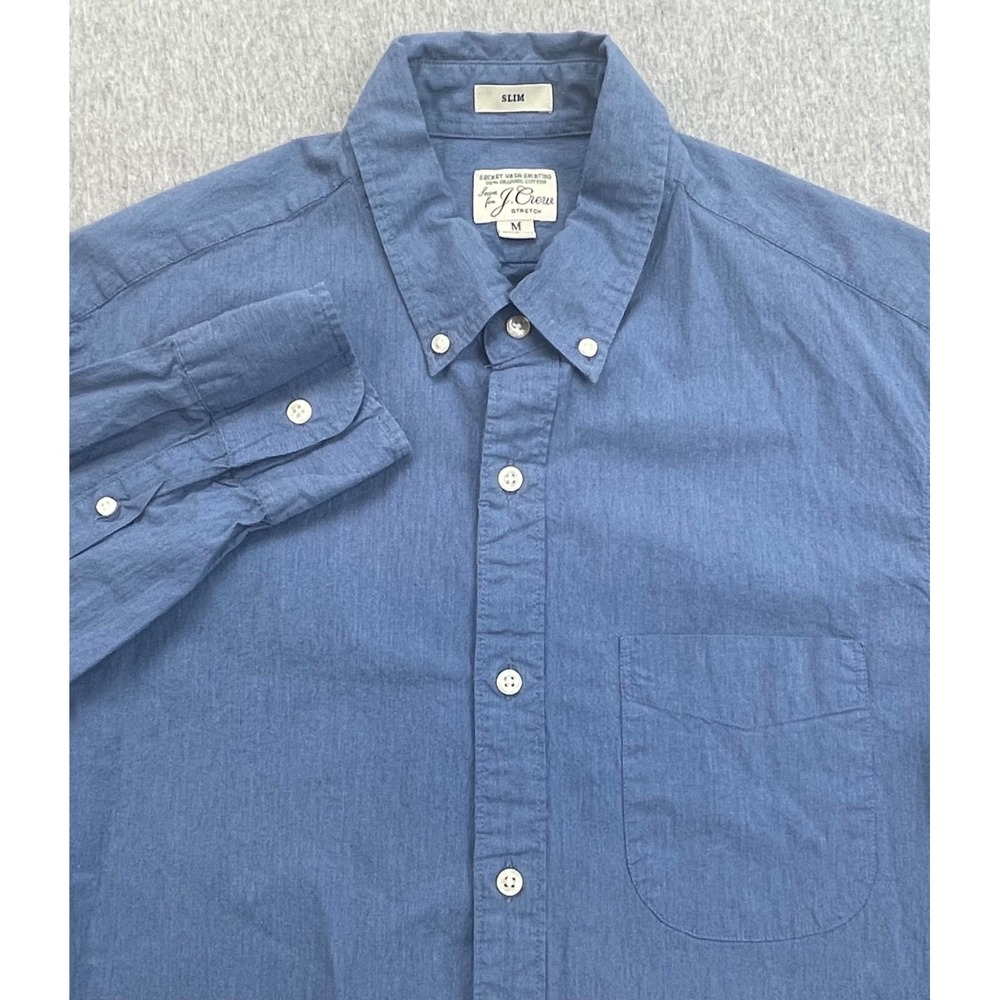 J Crew Shirt Mens Medium Blue Cotton Blend Stretch Slim Button Down
